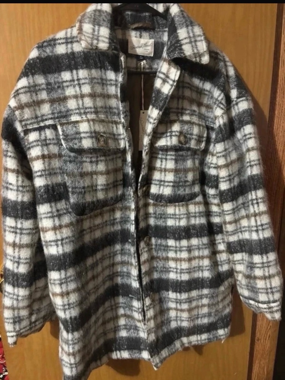 Universal Thread Plaid Shacket Jacket in Black, White & Brown